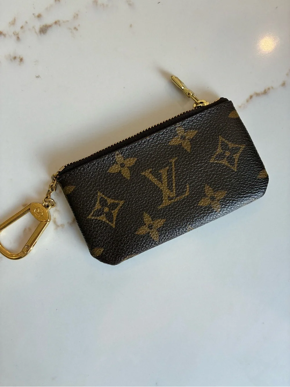 Louis Vuitton Monogram Brown Key Pouch with Gold Hardware